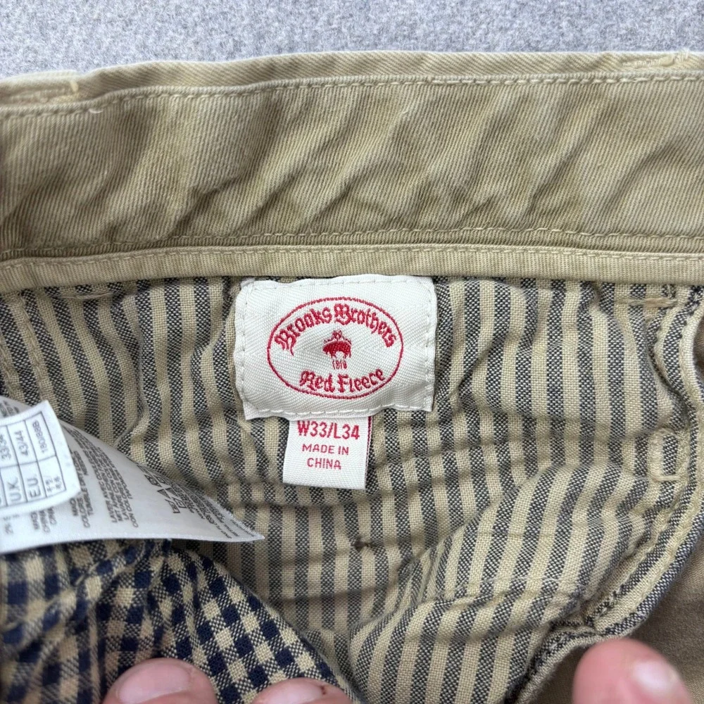 Brooks Brothers Red Fleece Chino Pants Mens‎ 32x32 (Tagged 33x34) Khaki Slim Fit